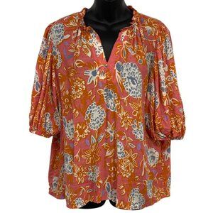 Rachel Zoe Womens Top Blouse Size Large Floral Ruffle Orange V-Neck New